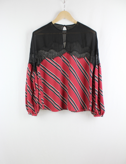blusa textura y encaje mango l