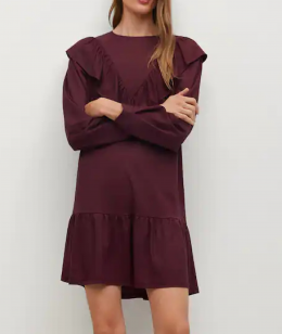vestido fluido volantes granate mango S
