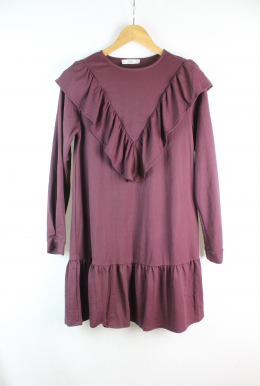 vestido fluido volantes granate mango S