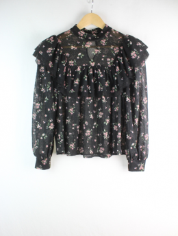 blusa floral volantes mango m