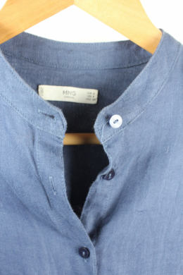 camisa lino azul mango