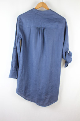 camisa lino azul mango