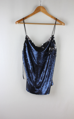 top tirantes lentejuelas azul mango