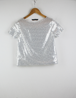 blusa combinada lentejuelas zara m