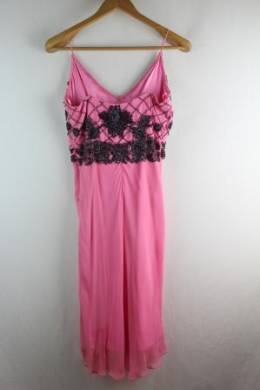 vestido seda abalorios rosa marcelane 38