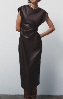 vestido drapeado efecto piel marron zara