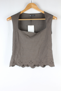 Top escote cuadrado bordado marron zara