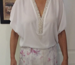 Blusa Shimai, tipo seda,  T-M
