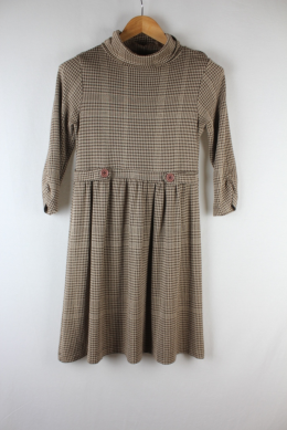 vestido punto cuadros beige blanco