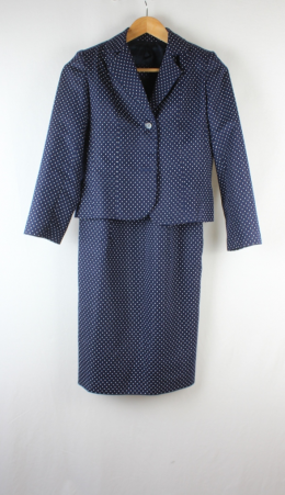conjunto blazer+vestido azul lunares