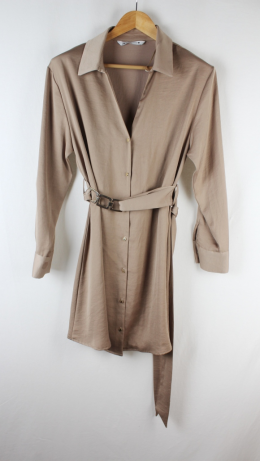 vestido camisero satinado marron zara