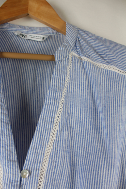 vestido rayas con lino azul zara