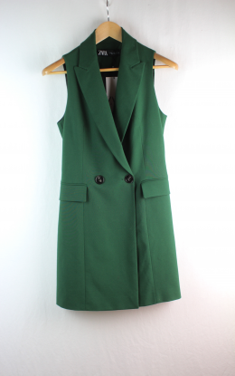 chaleco largo cruzado verde zara