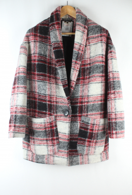 abrigo corto cuadros lana bershka