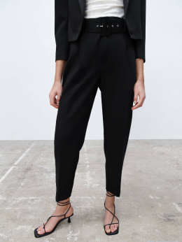 pantalon pinzas negro con cinturon zara 