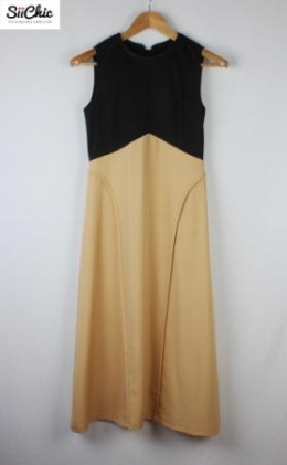 vestido bicolor negro y camel