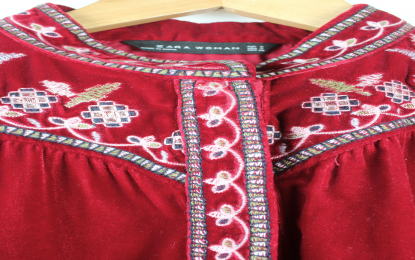 Blusa terciopelo bordado zara